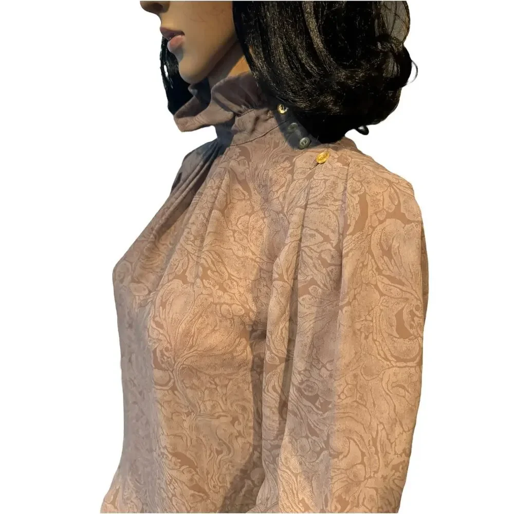 American vintage Bethany petites Gray Blouse with ruffled high neck size 4